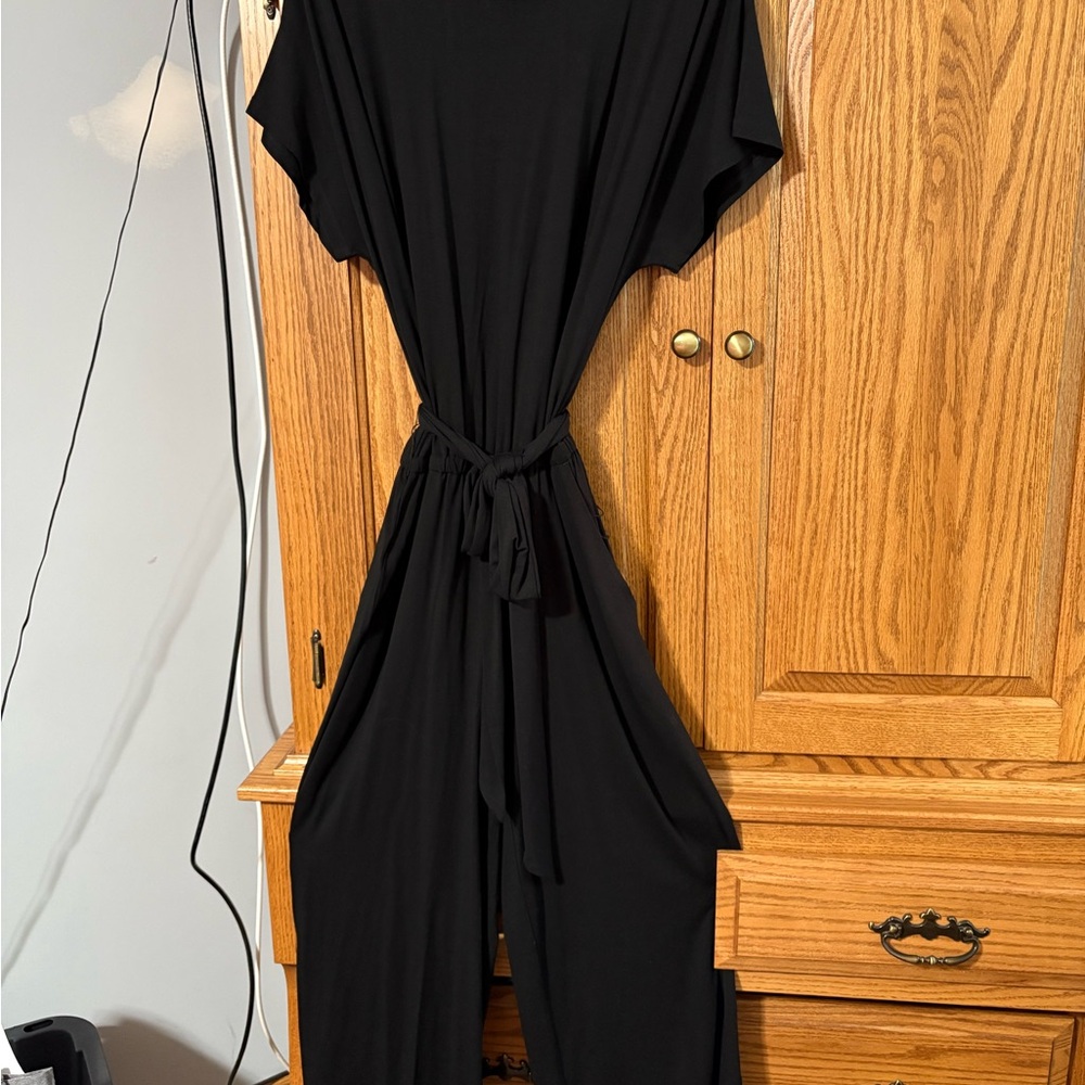 LOFT Black Tie Front Knit Jumpsuit Casual
